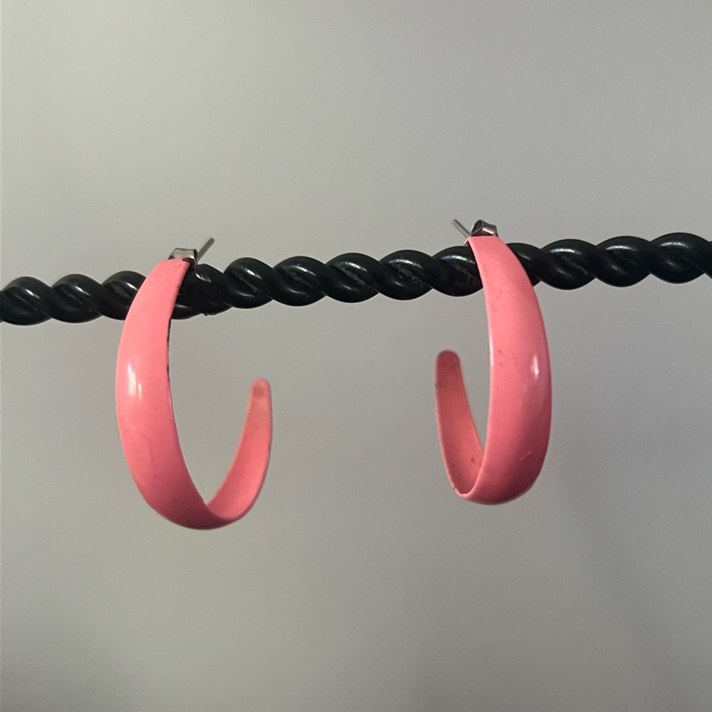 Vintage Pink enamel Hoop Earrings